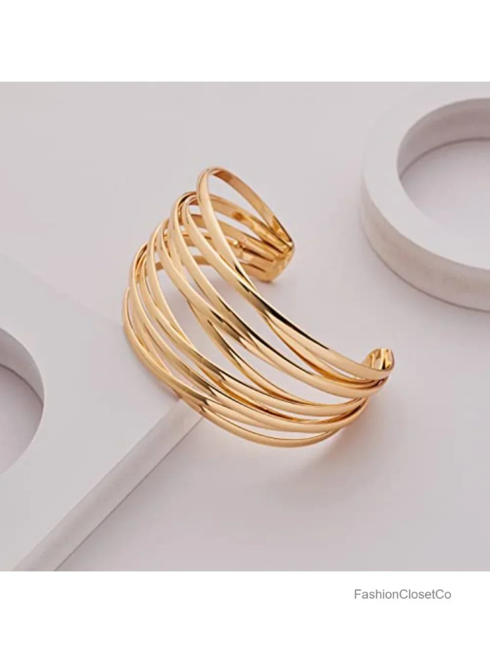 Gold Plated Twisted Cuff Bangle Bracelet, Chunky Open Bracelet